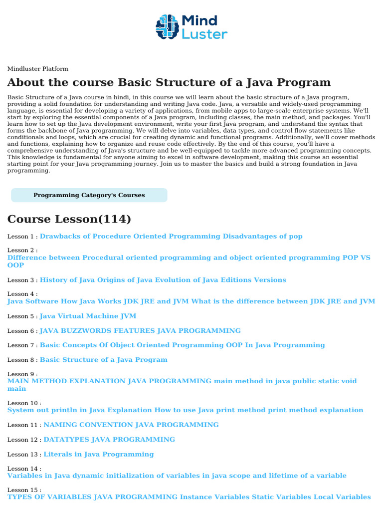 Java Program Basics Course in Hindi | PDF | Method (Computer ...