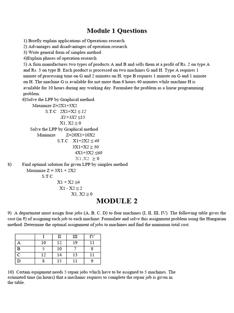 Operations Research: LPP and Assignment Problems | PDF | Linear ...