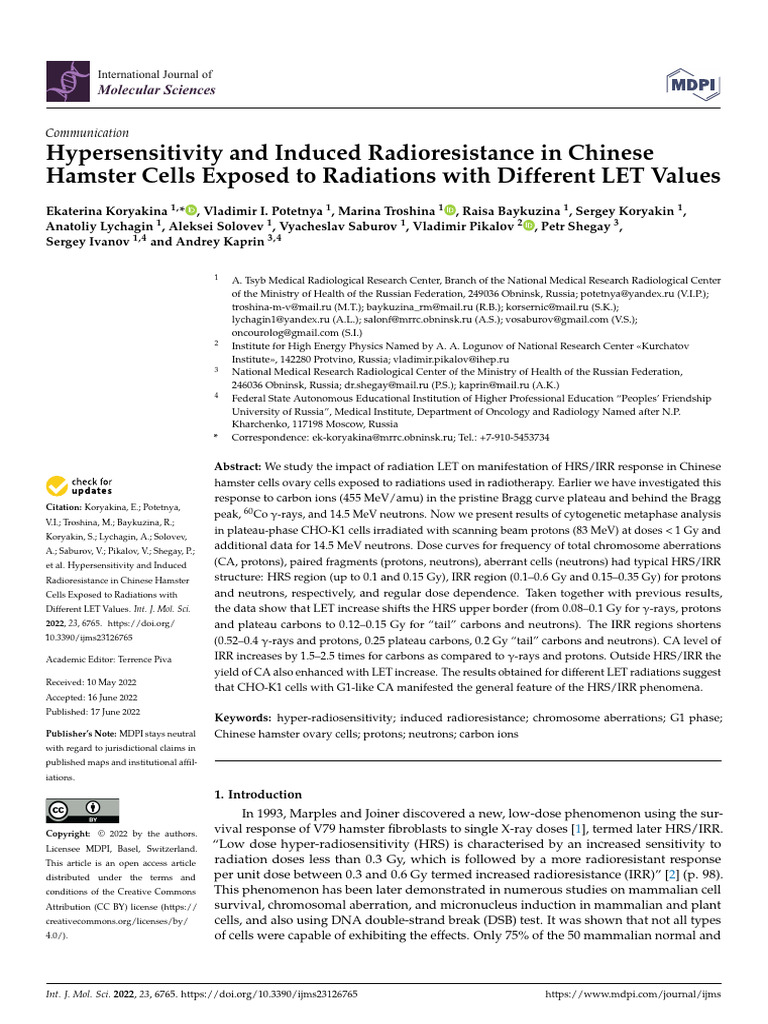Photo inspiration: Radiation Protection Hamster Home Reference: Radioresistance In Hamster Cells By Let Pdf Radiation