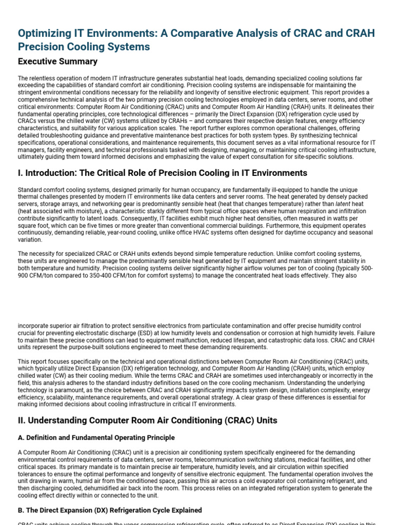 CRAC vs CRAH: Precision Cooling Systems | PDF | Air Conditioning | Data ...