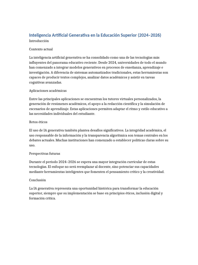 Inteligencia Artificial Generativa en La Educación Superior (2024-2026 ...