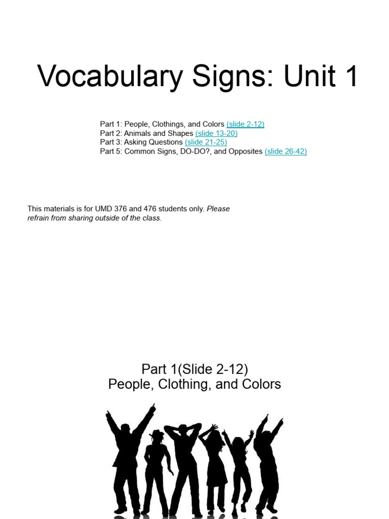 Vocabulary Signs for UMD 376/476 | PDF
