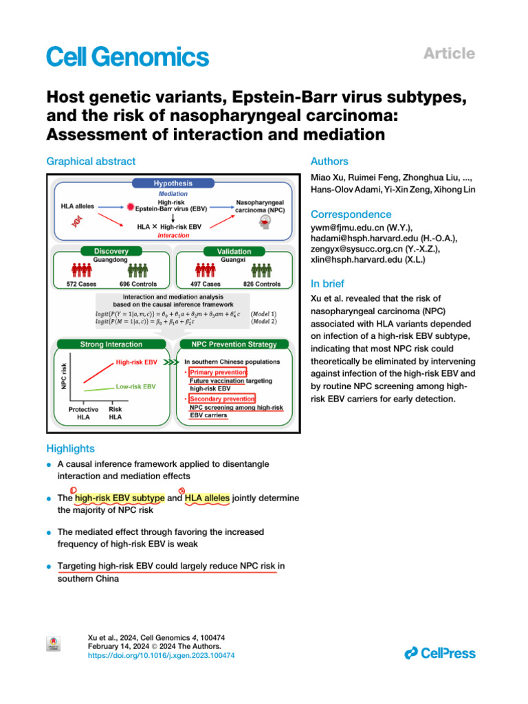 NPC Risk: HLA Variants and EBV Subtypes | PDF | Human Leukocyte Antigen ...