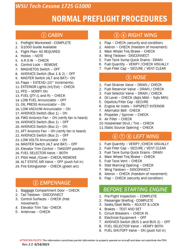 Cessna 172S G1000 Preflight Checklist | PDF | Aircraft | Aviation