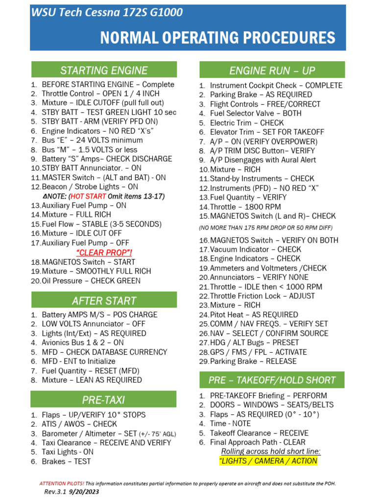 Cessna 172S G1000 Operating Procedures | PDF | Throttle | Vehicle ...