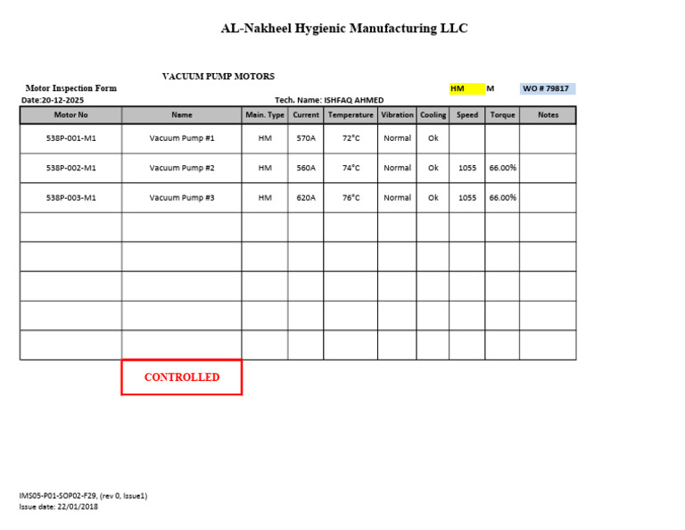 Motor Inspection Report for Vacuum Pumps | PDF