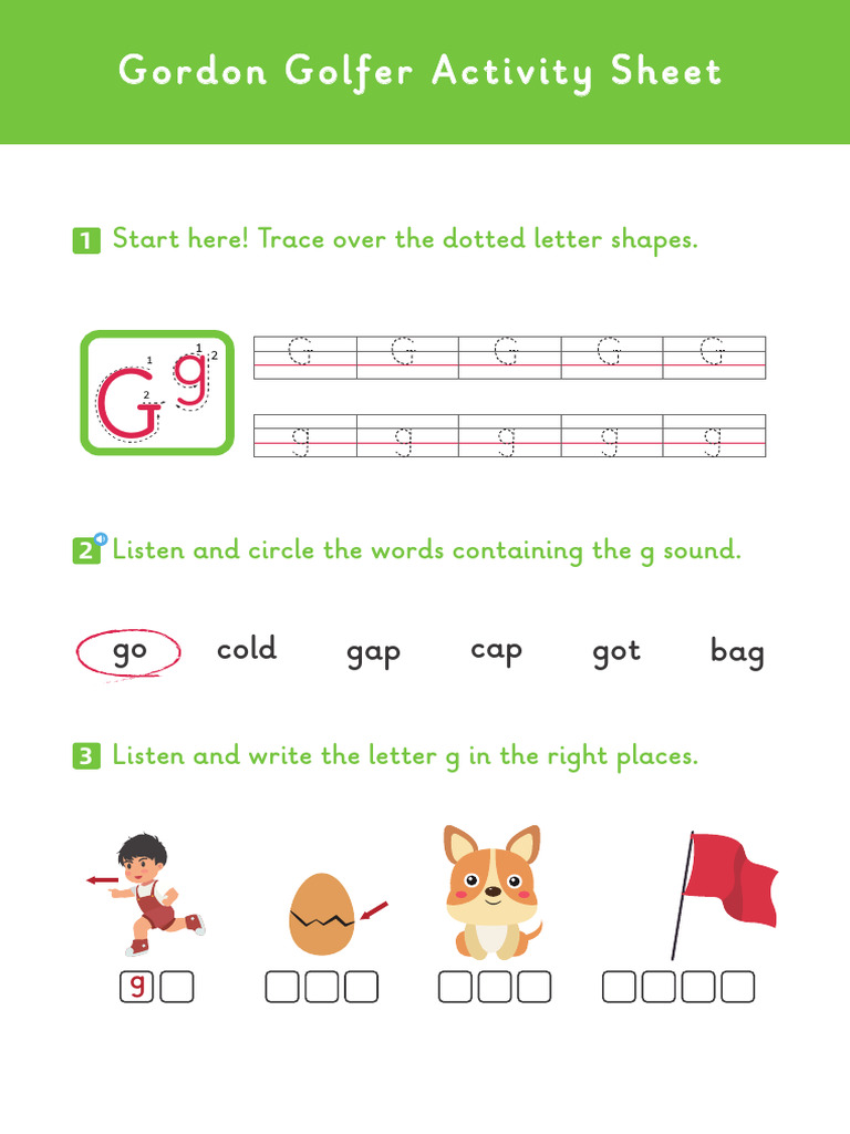 Gordon Golfer Activity Sheet: Go Cold Gap Cap Got Bag | PDF