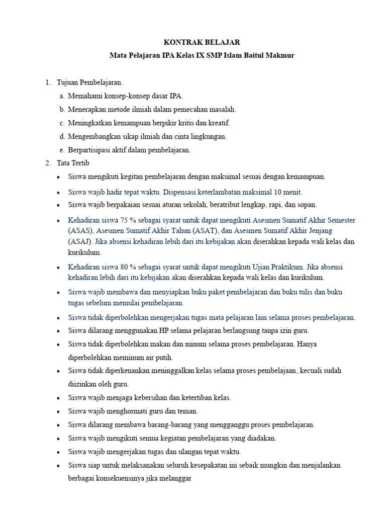 9 - Kontrak Belajar | PDF