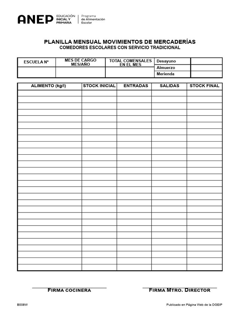 Planilla Movimiento Mercaderias | PDF