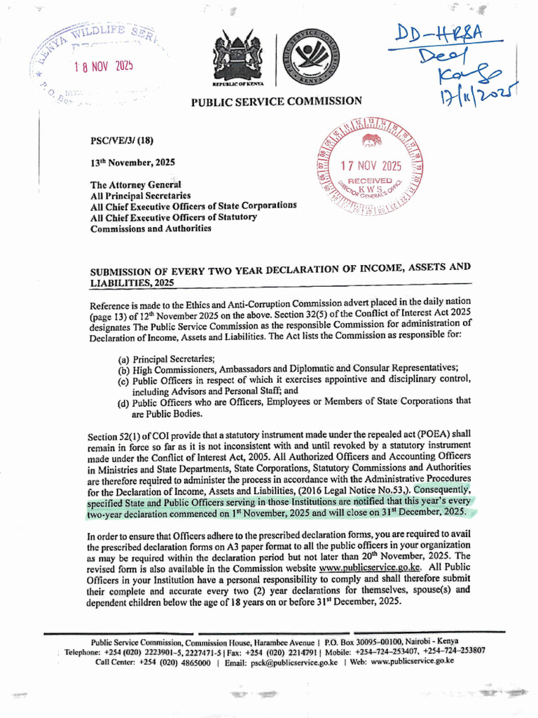 Circular From Psc - Submission of Two Year Declaration of Income ...
