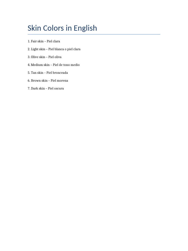 Skin Colors in English | PDF