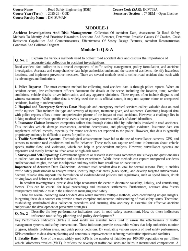 Road Safety Engineering Course Overview | PDF | Traffic Collision ...