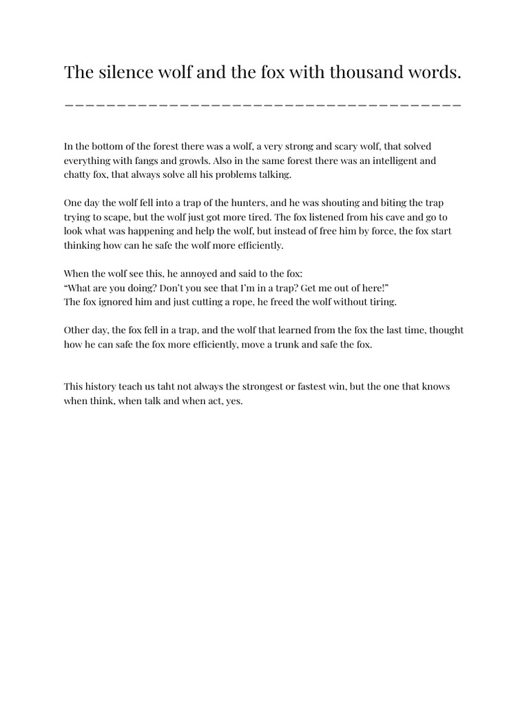 The Silence Wolf and the Fox With Thousand Words PDF