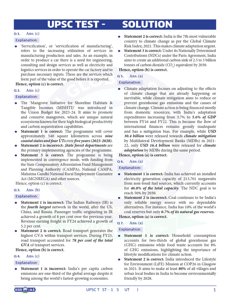 UPSC Test Solutions and Explanations | PDF | Taxes | Climate Change ...