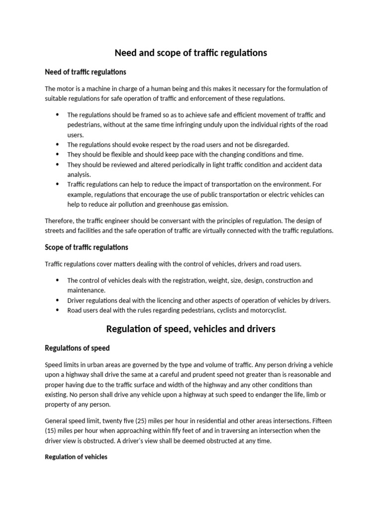 Importance and Scope of Traffic Regulations | PDF | Traffic | Driver's ...