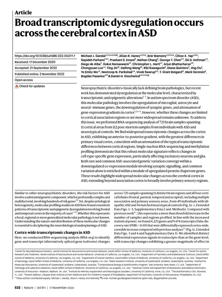 Transcriptomic Changes in ASD Cortex | PDF | Cerebral Cortex | Genetics