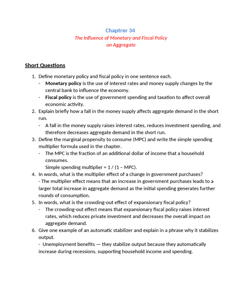 Monetary and Fiscal Policy Impact Explained | PDF | Fiscal Multiplier ...