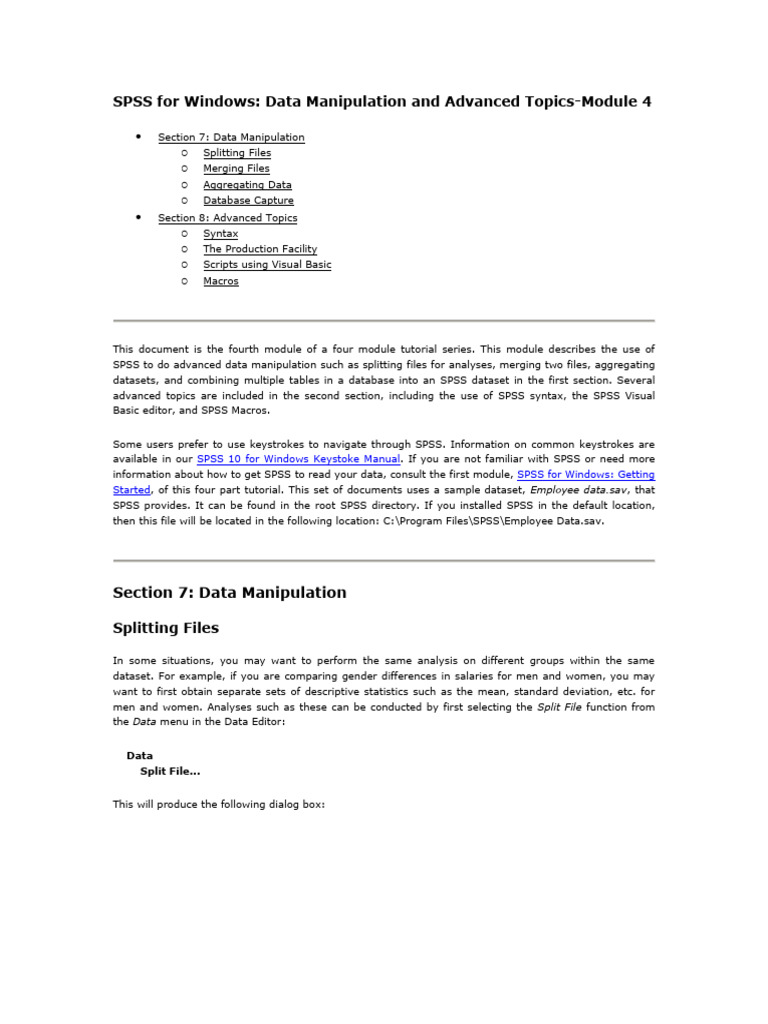 SPSS Data Manipulation & Advanced Topics | PDF | Spss | Databases