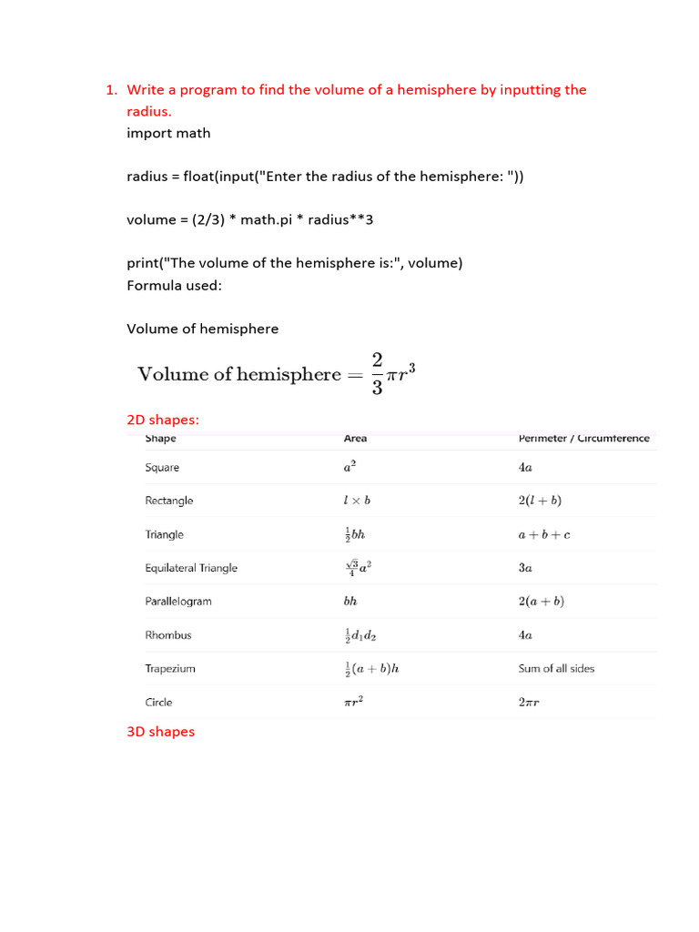 Python Programs for Basic Calculations | PDF | Sphere | Euclidean Geometry