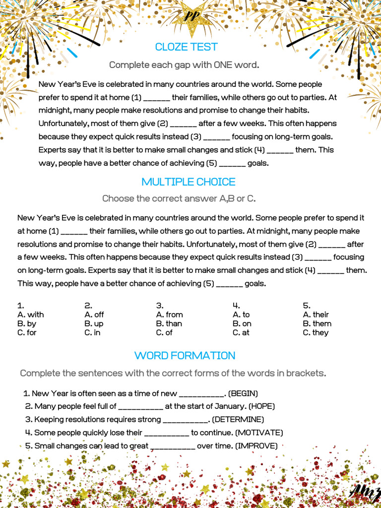 New Year’s Resolutions Practice Test | PDF