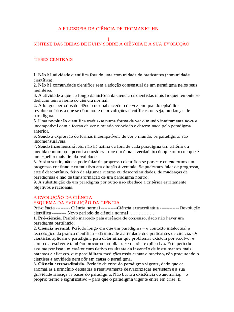 Filosofia da Ciência: Ideias de Kuhn | PDF | Science | Paradigma
