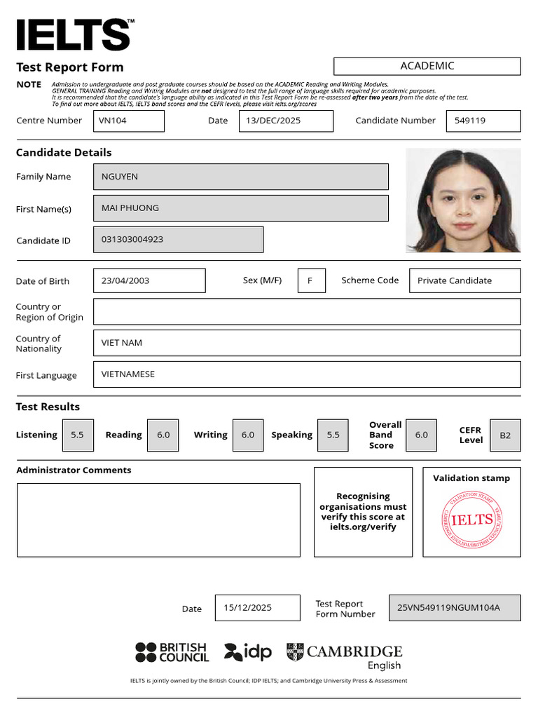 IELTS Test Report Form Summary | PDF | International English Language ...
