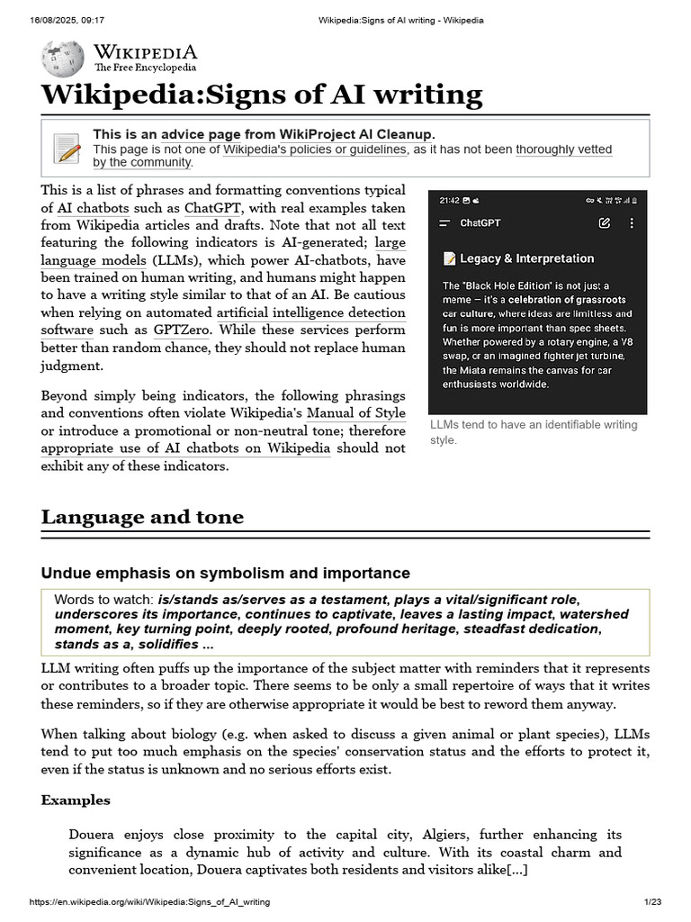 Identifying AI Writing in Wikipedia | PDF | Quotation Mark | Wiki