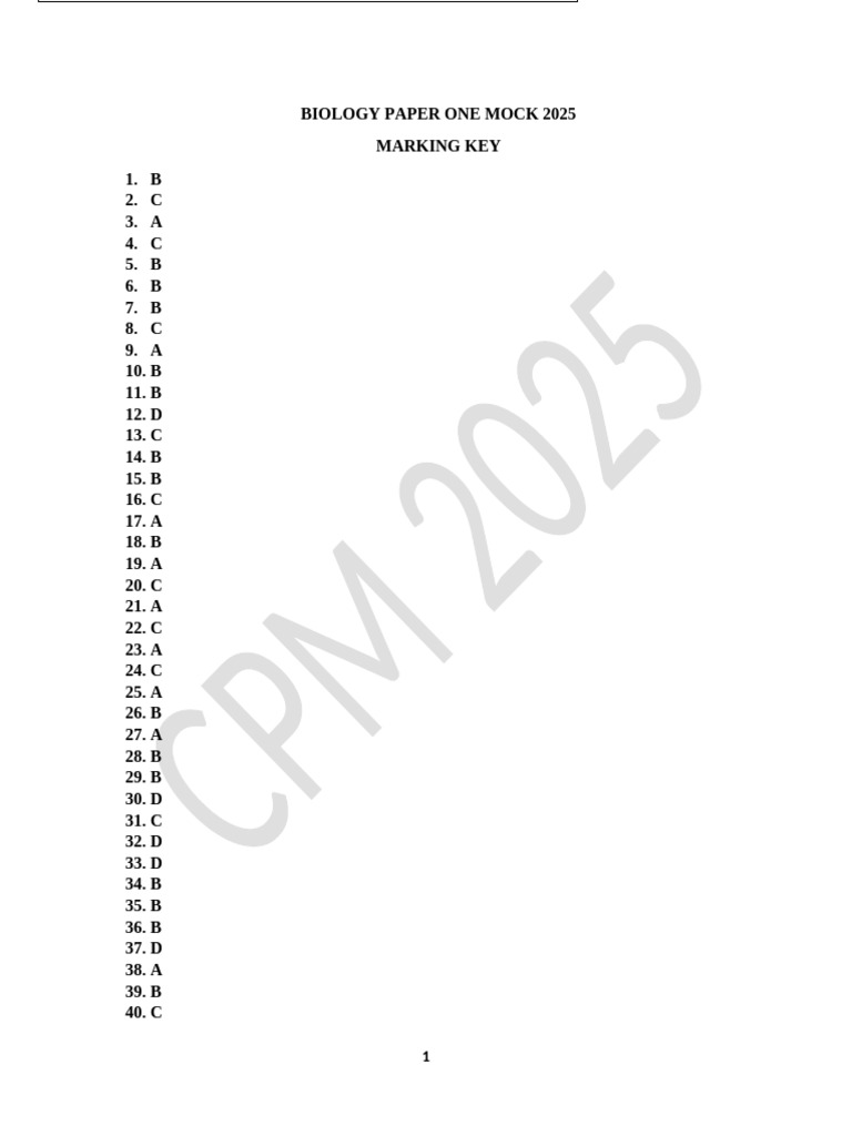 Biology Mock Exam Key 2025 | PDF