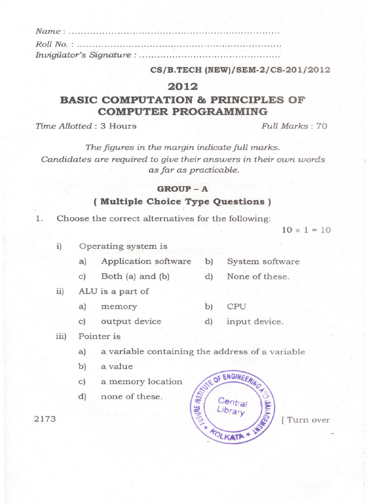 Basic Computation & Principles of Computer Programming_cs201_12 | PDF