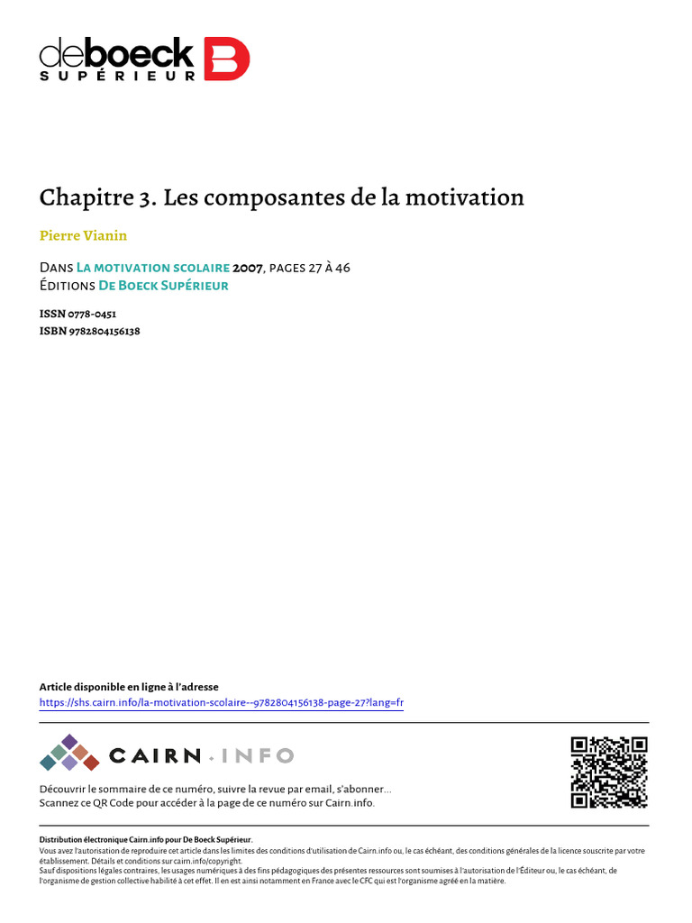 Composantes de la motivation scolaire | PDF | Motivant | Motivation