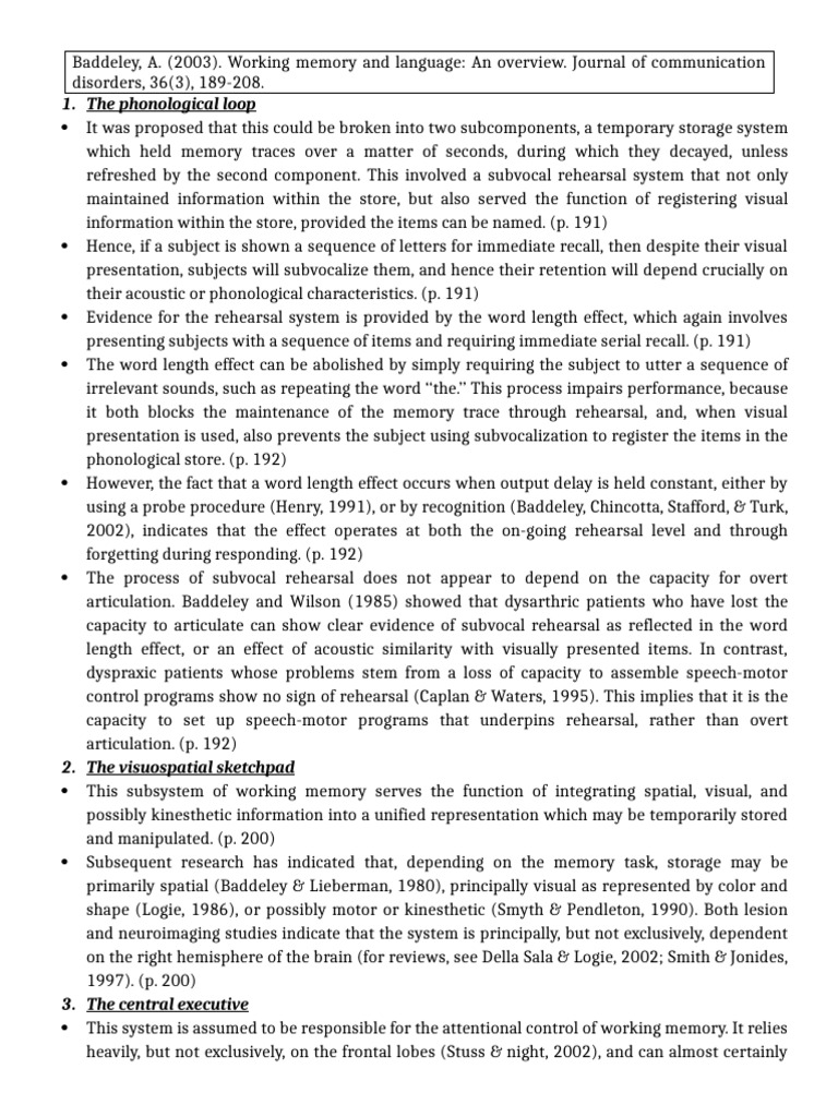 Overview of Working Memory Components | PDF | Working Memory | Memory