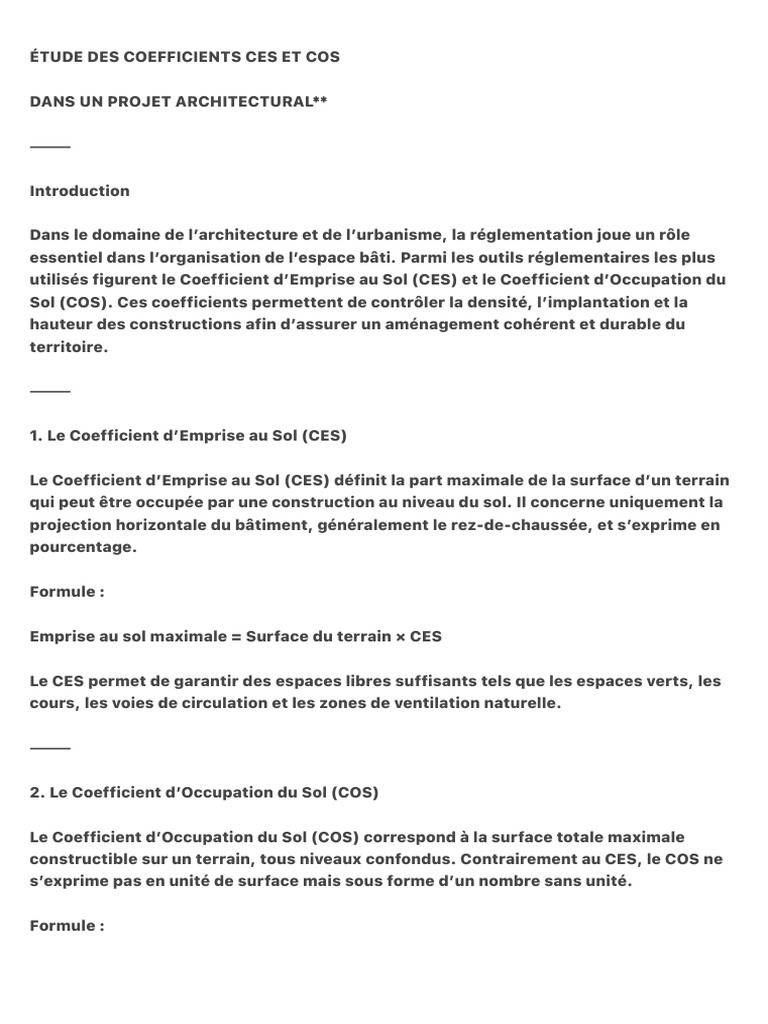 Coefficients CES et COS en architecture | PDF