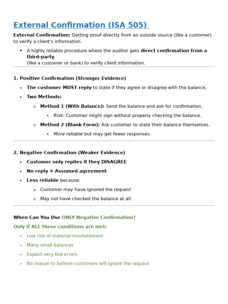 External Confirmation in Auditing Explained | PDF | Audit | Invoice