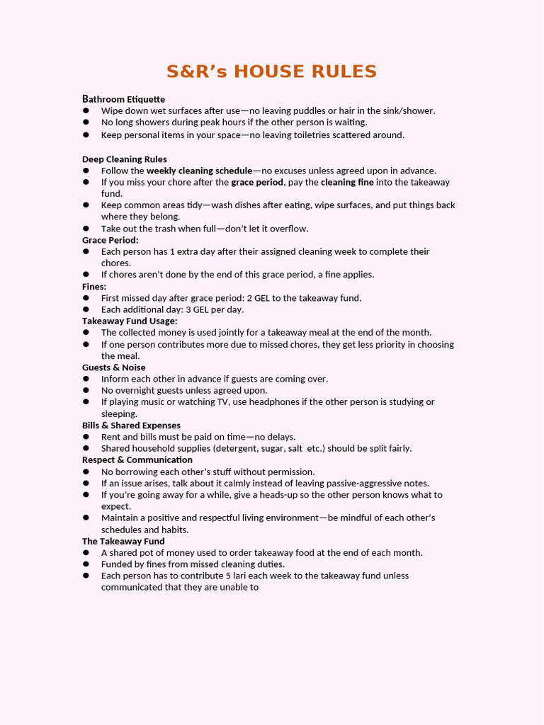 S&R House Rules: Cleaning & Etiquette | PDF