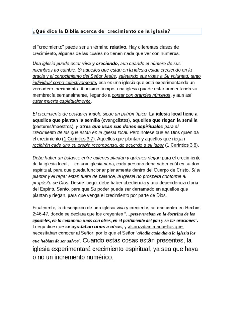 Qué Dice La Biblia Acerca Del Crecimiento de La Iglesia | PDF
