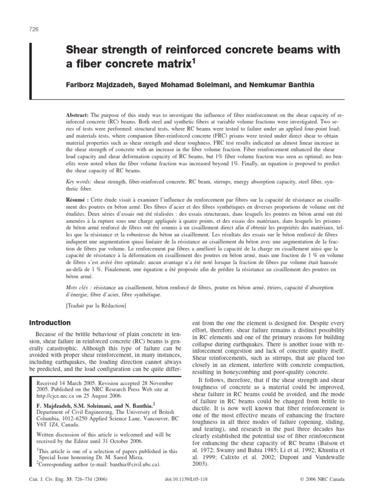 S1. Banthia Et Al 2011 Shear Strength of Reinforced Concrete Beams With ...