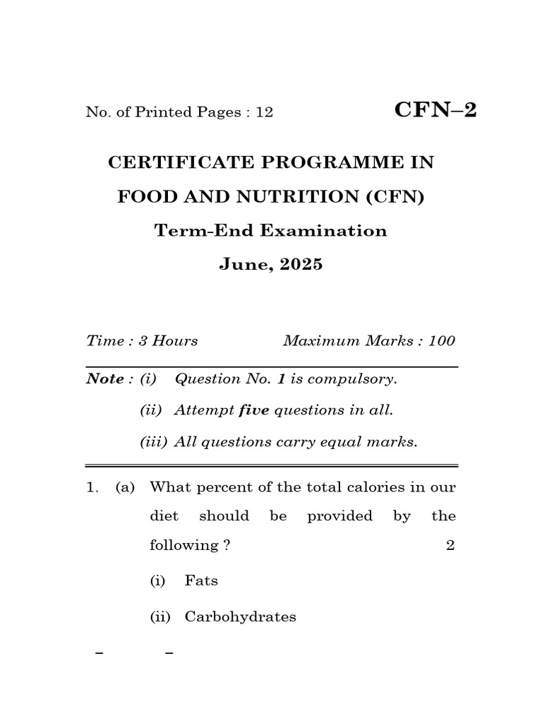 Food and Nutrition Exam Guide 2025 | PDF | Nutrition | Diet & Nutrition