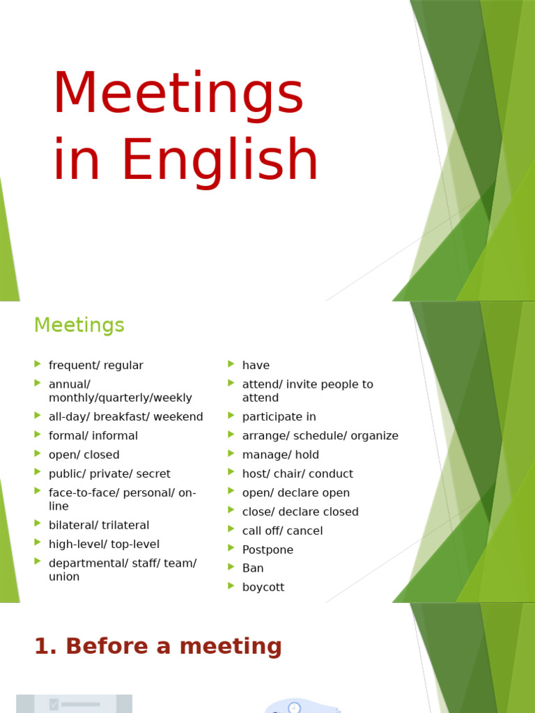 Essential English for Effective Meetings | PDF | English Language | Verb