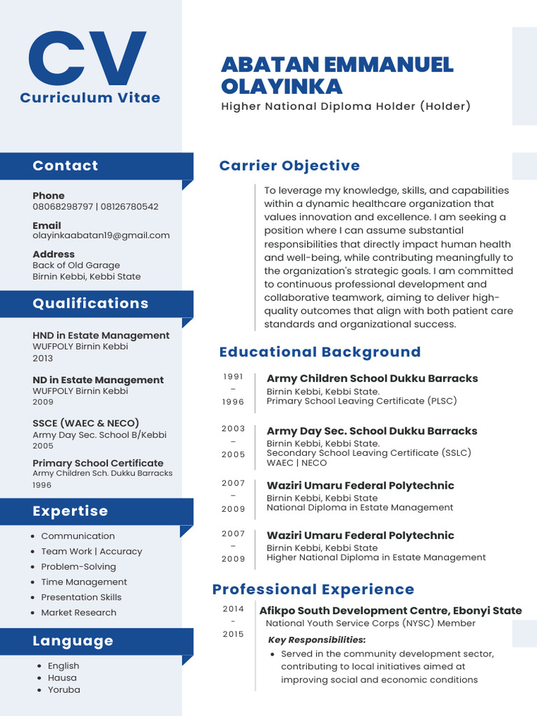 Emmanuel Yinka Abatan Cv Resume | PDF | Learning