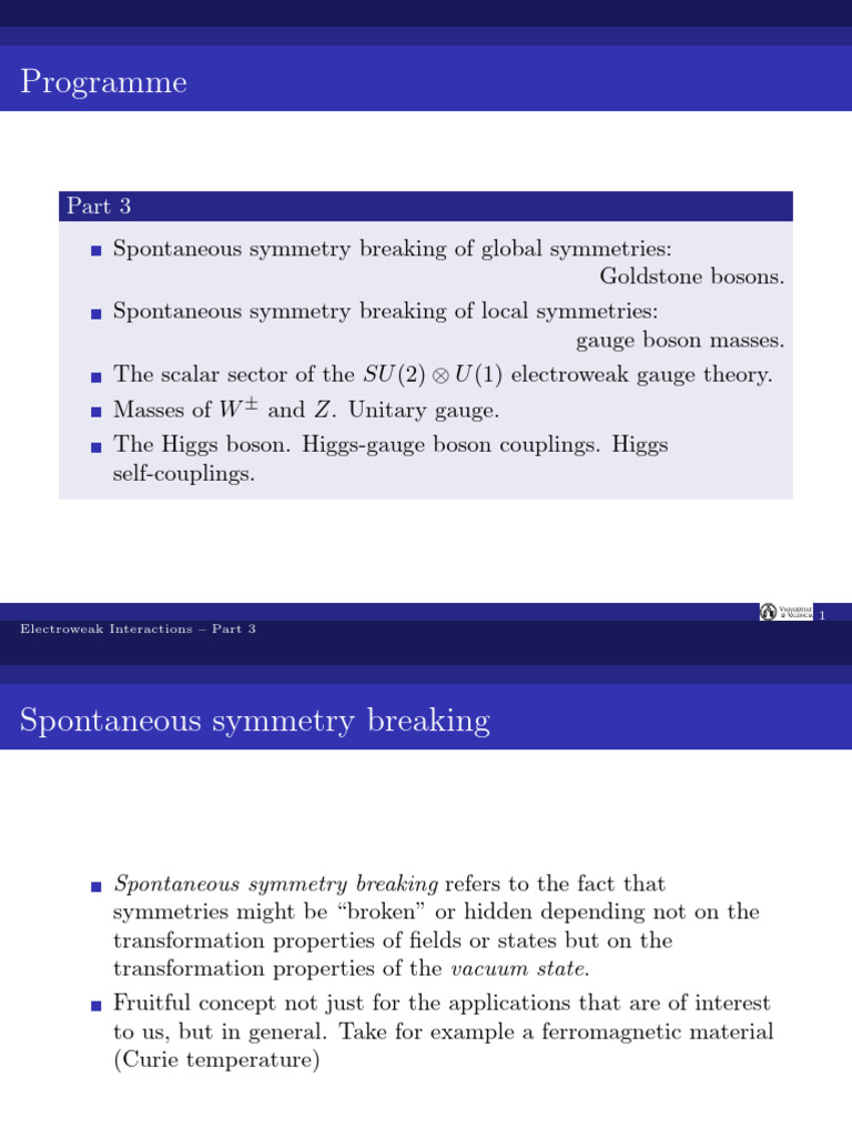 Spontaneous Symmetry Breaking in Electroweak Theory | PDF | Standard ...