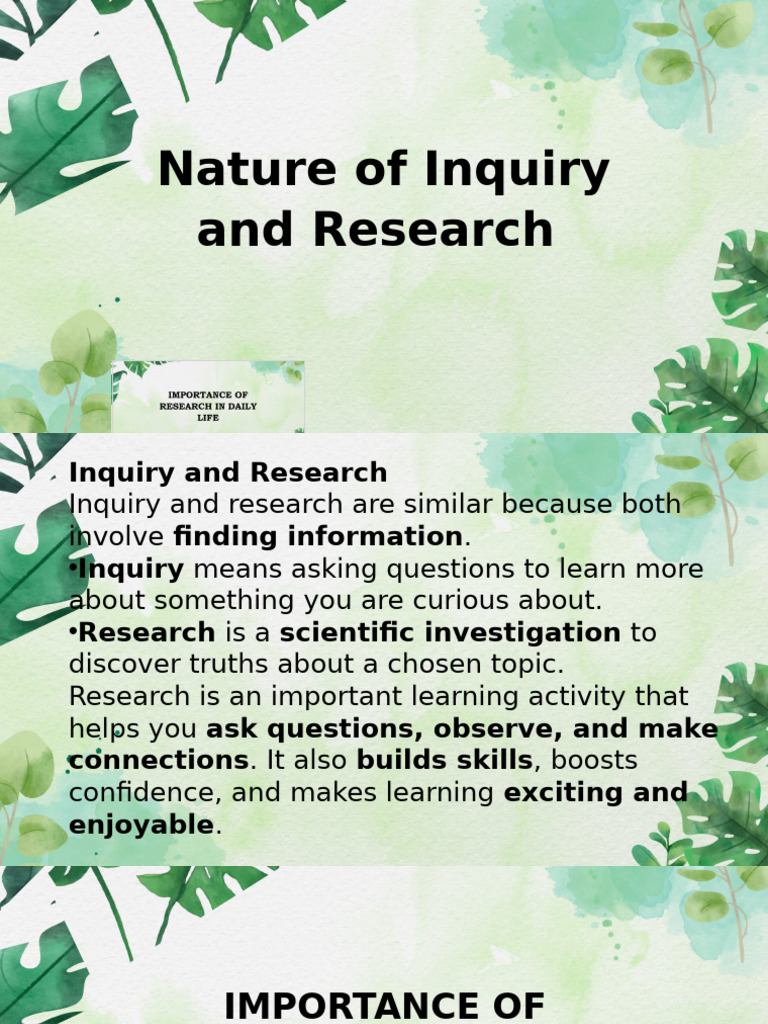 Nature and Inquiry of Research PR1 (1) | PDF | Experiment | Learning