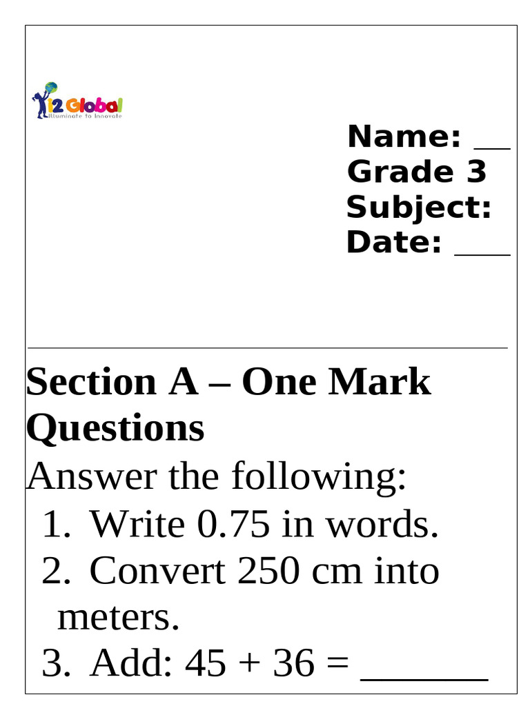 Grade 3 Math Practice Questions | PDF | Chess | Chess Theory