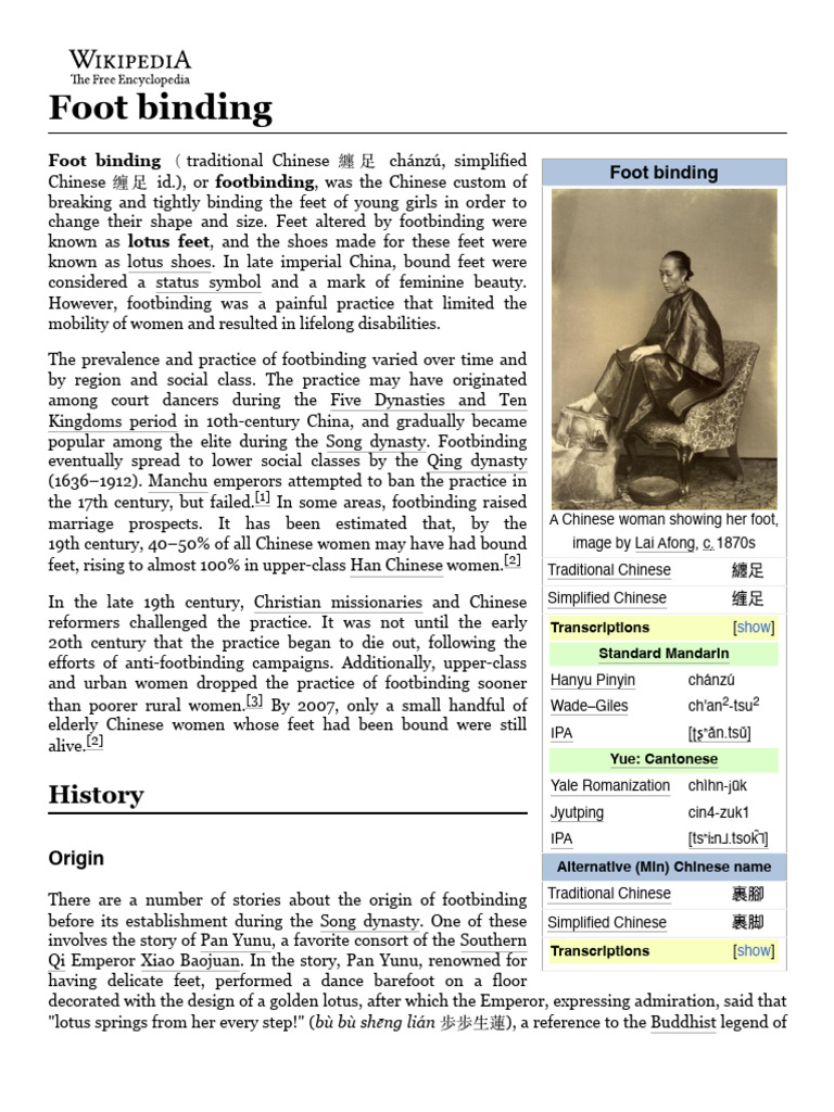 History and Impact of Foot Binding | PDF | Qing Dynasty | China