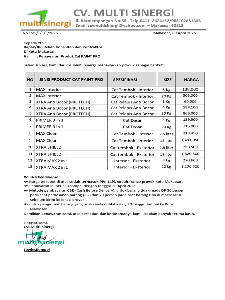 Penawaran Cat PAINT PRO di Makassar | PDF
