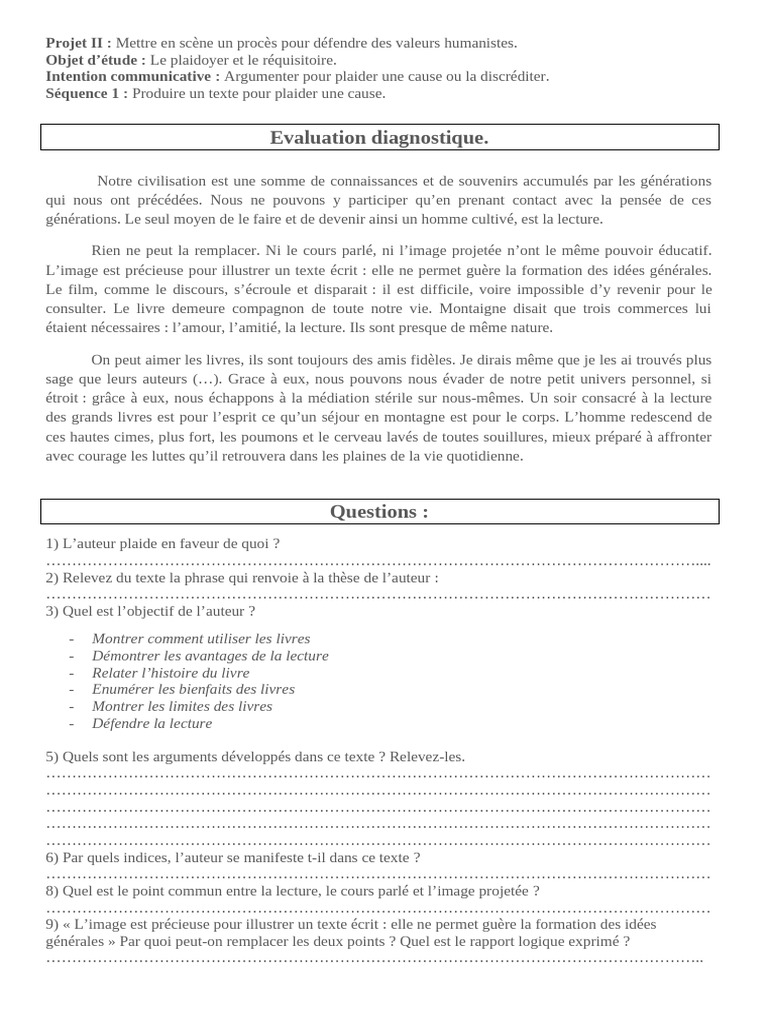 Plaidoyer pour la lecture et ses bienfaits | PDF