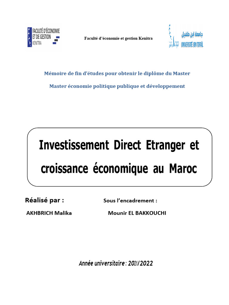IDE et Croissance Économique au Maroc | PDF | Économie | Économie
