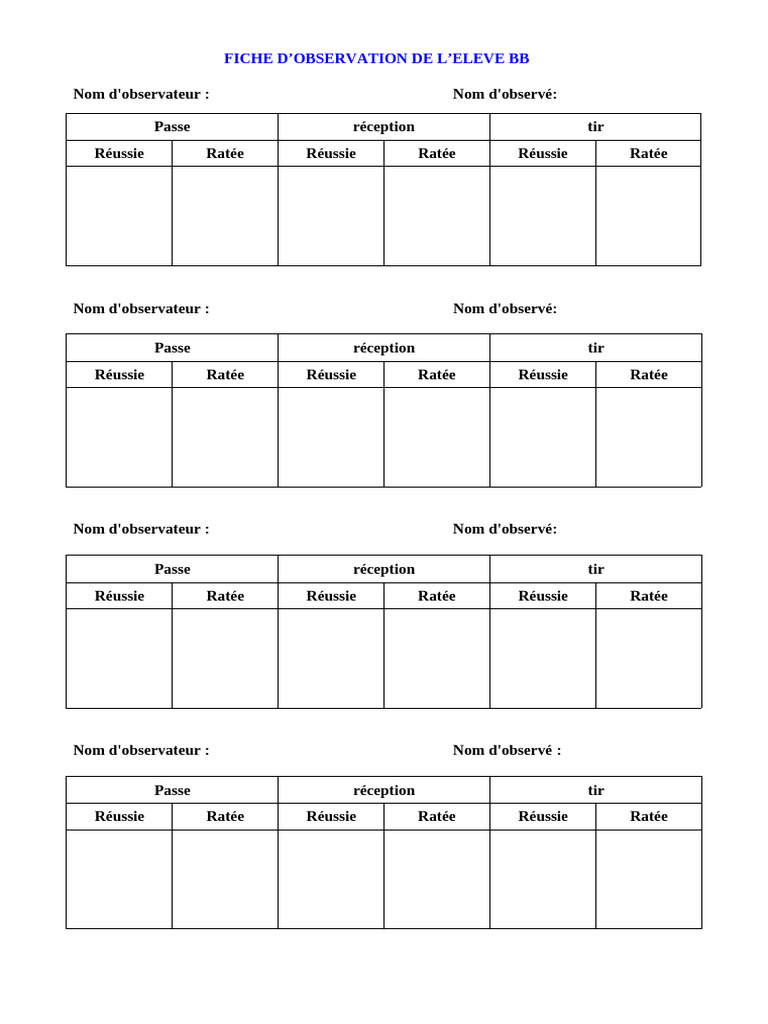 Fiche d'observation élève BB | PDF