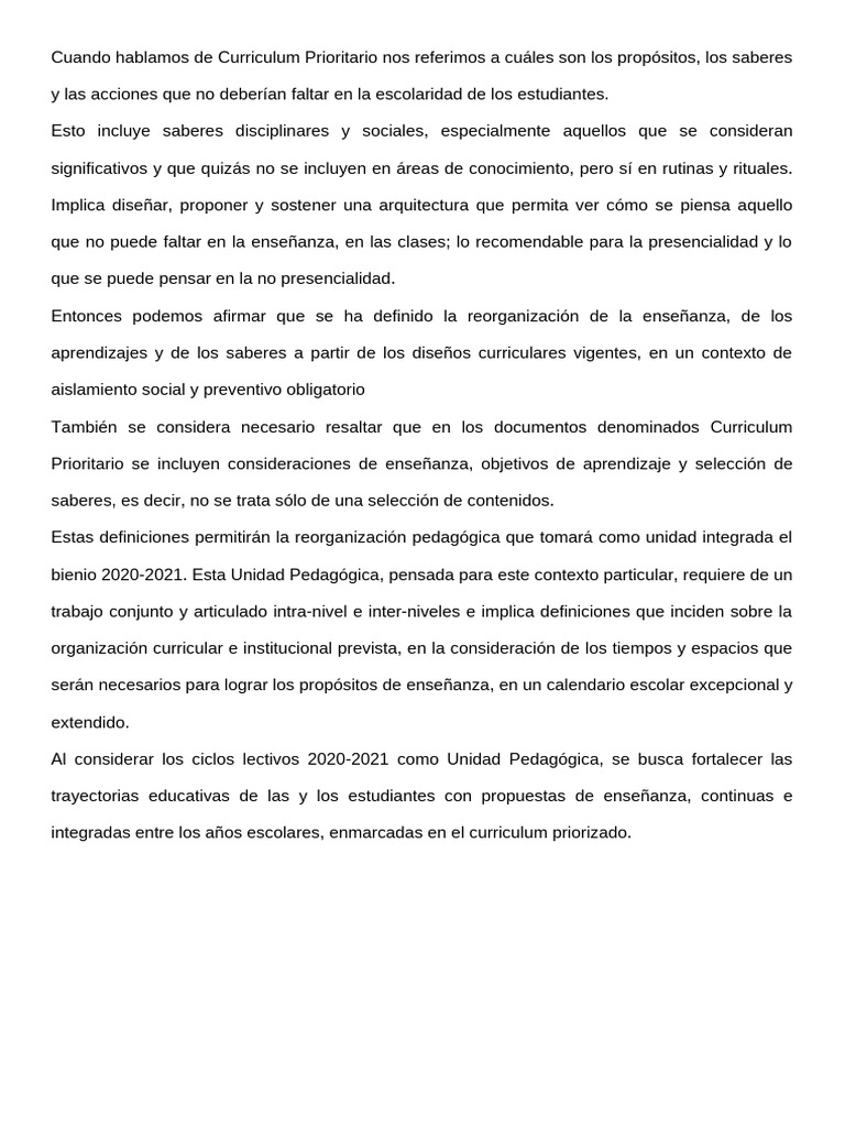 Curriculum Prioritario en Educación 2020-2021 | PDF | Plan de estudios ...