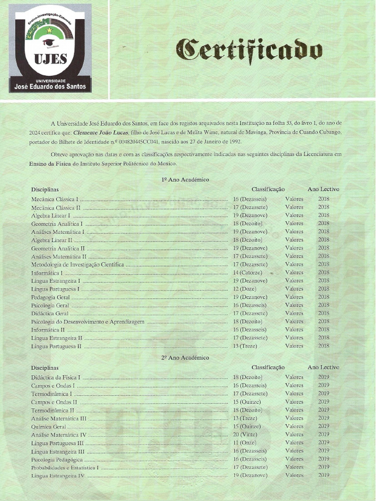 Certificado Ujs Clemente | PDF