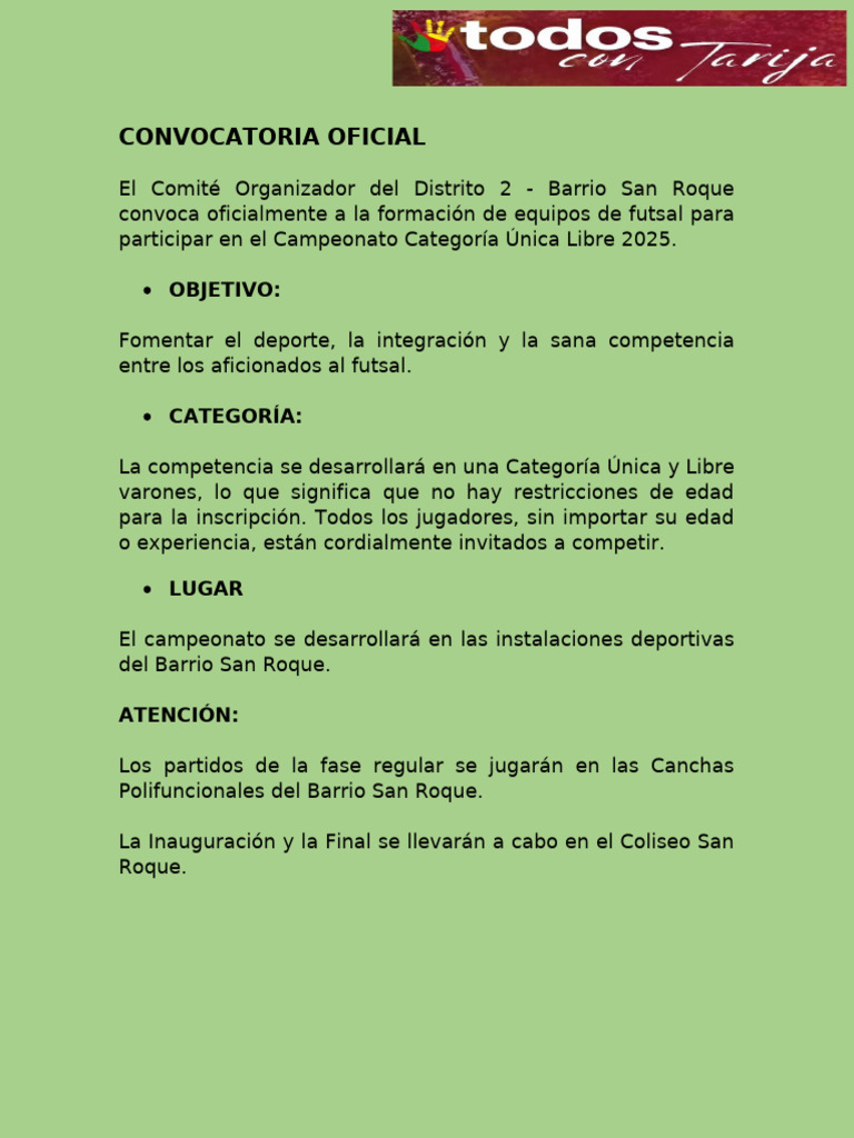 Convocatoria Campeonato Futsal 2025 | PDF | Deportes | Asociación de Futbol